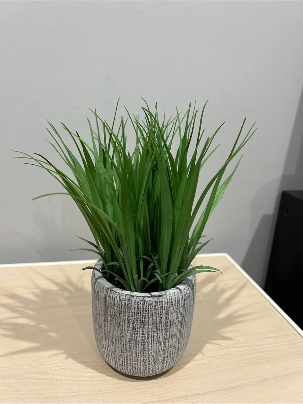 Artificial Green Grass Plant in Gray Textured Ceramic Pot